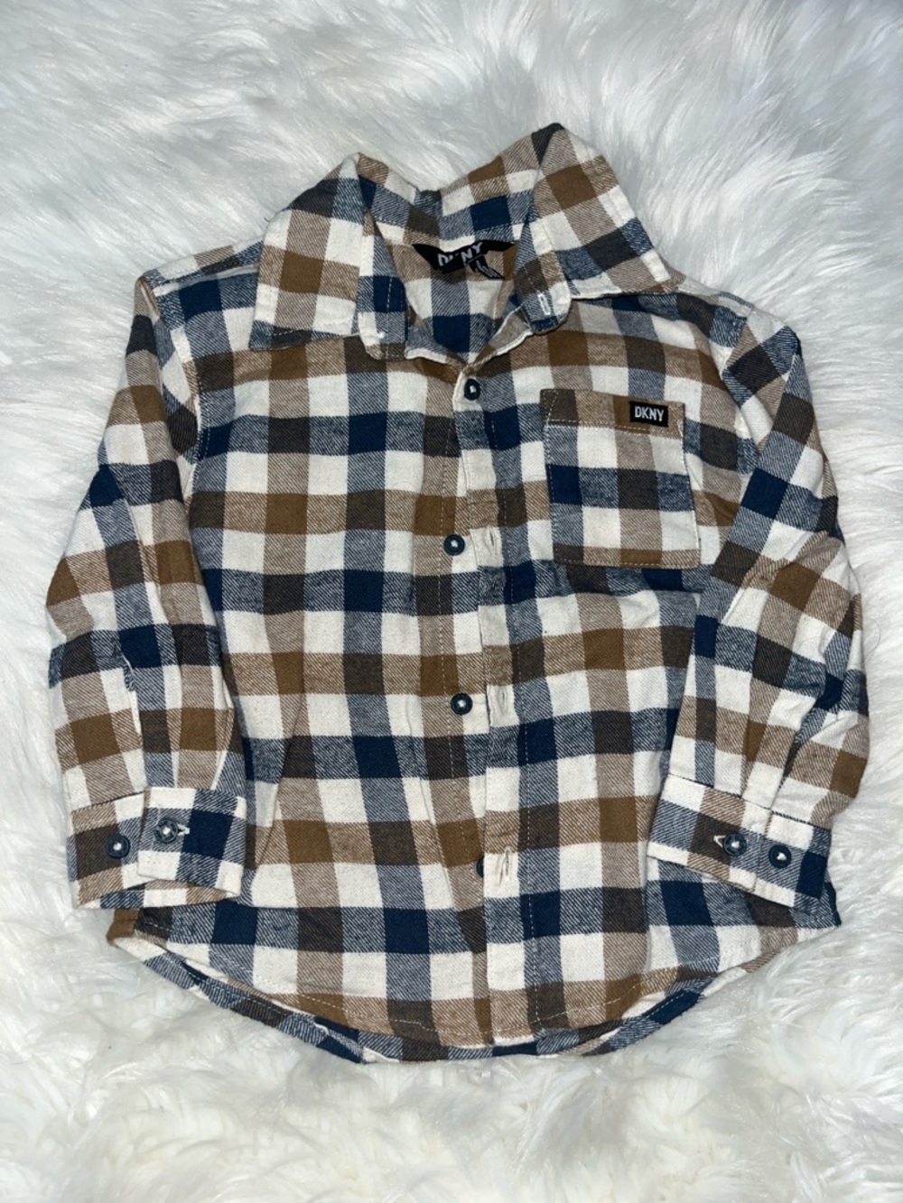 DKNY Brown, Navy & White Plaid Button-Down Shirt